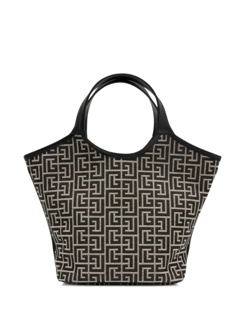 Balmain monogram-pattern leather-trim tote bag
