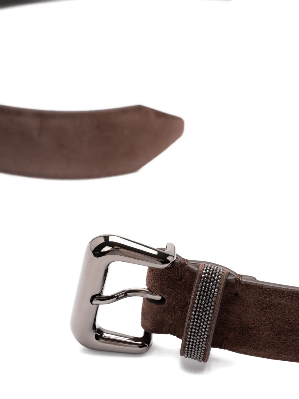 Brunello Cucinelli Suède riem met monili-verfraaiing Bruin