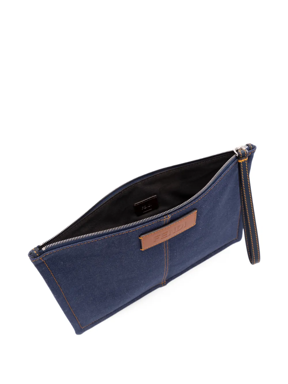 Fendi Medium Logo-patch Pouch In Blue