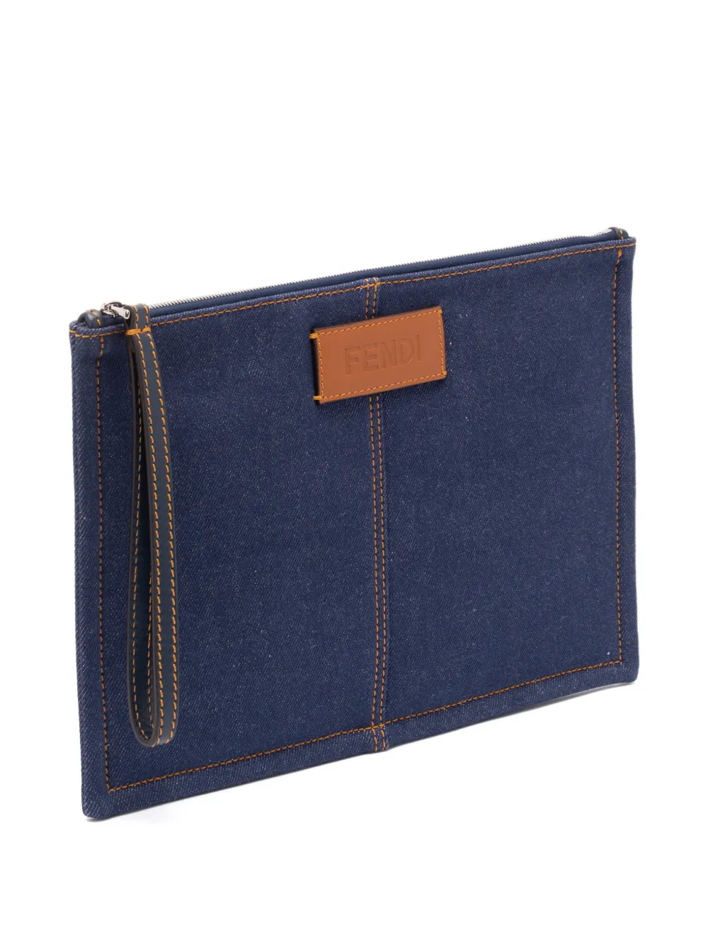 Fendi Medium Logo-patch Pouch In Blue