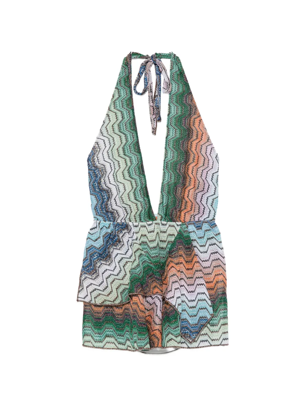 Missoni zigzag-knit ruffled mini dress - Verde