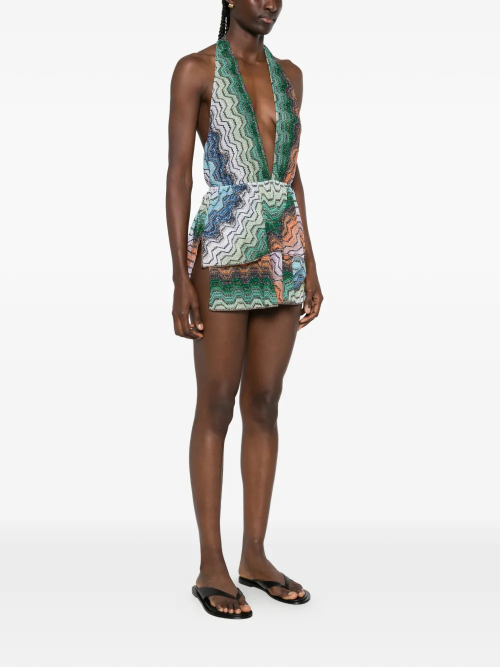 Missoni Mini-jurk met zigzagpatroon en ruches Groen
