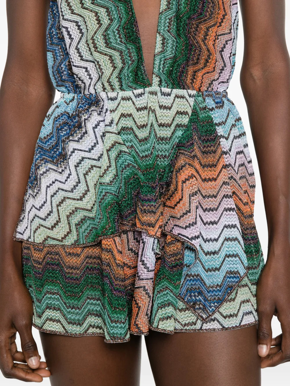 Missoni Mini-jurk met zigzagpatroon en ruches Groen