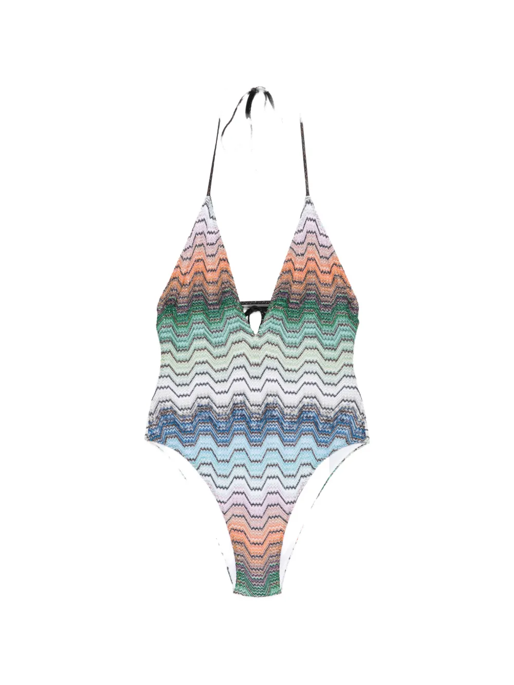 Missoni zigzag-knit halterneck swimsuit - Orange