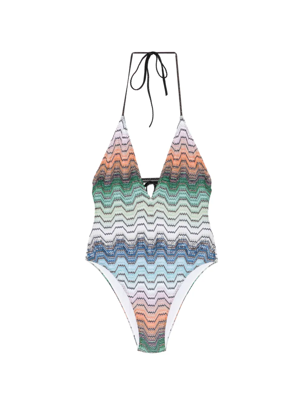Missoni zigzag-knit halterneck swimsuit - Orange