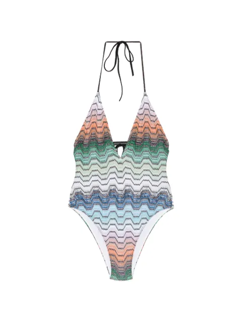 Missoni zigzag-knit halterneck swimsuit