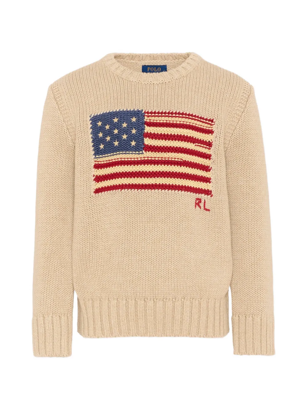 POLO RALPH LAUREN KIDS Iconic Flag contrast trim sweater - Toni neutri