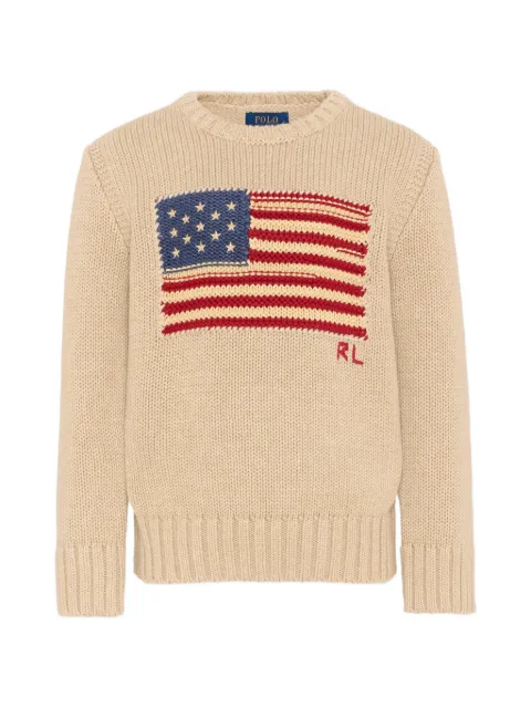 POLO RALPH LAUREN KIDS Iconic Flag contrast trim sweater