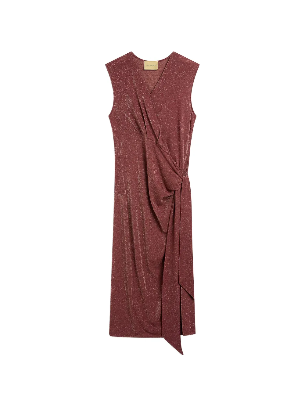 MOMONÌ Roca gedrapeerde mouwloze midi-jurk met V-hals Rood