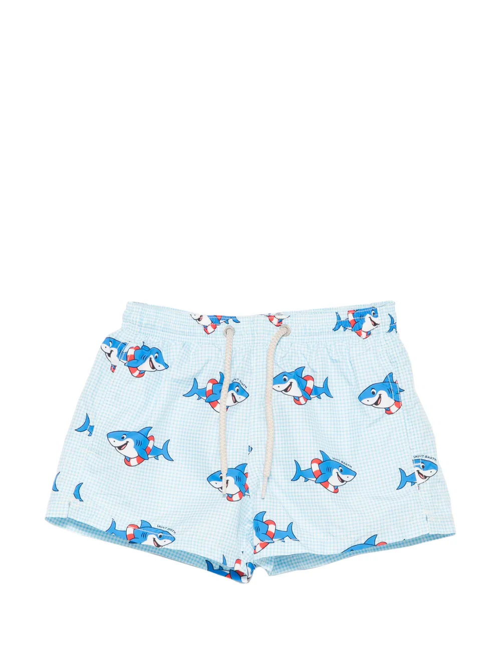 MC2 Saint Barth Kids short de bain à carreaux vichy et imprimé requin - Bleu MC2 Saint Barth Kids short de bain à carreaux vichy et imprimé requin - Bleu