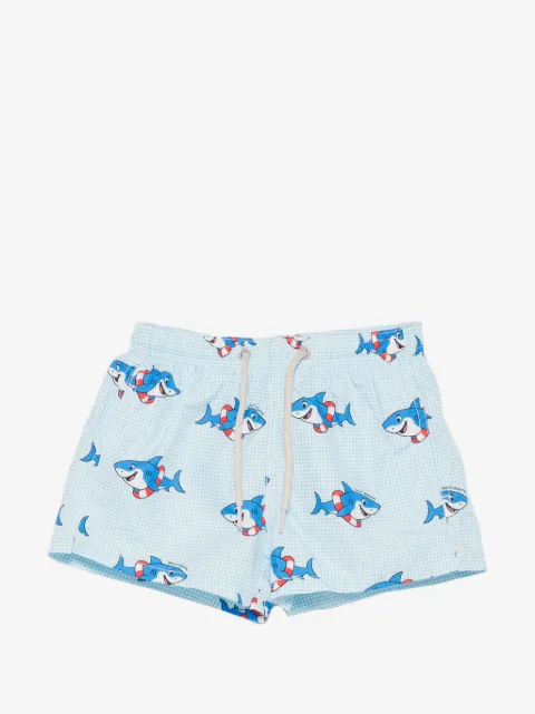 MC2 Saint Barth Kids shark-print gingham swim shorts