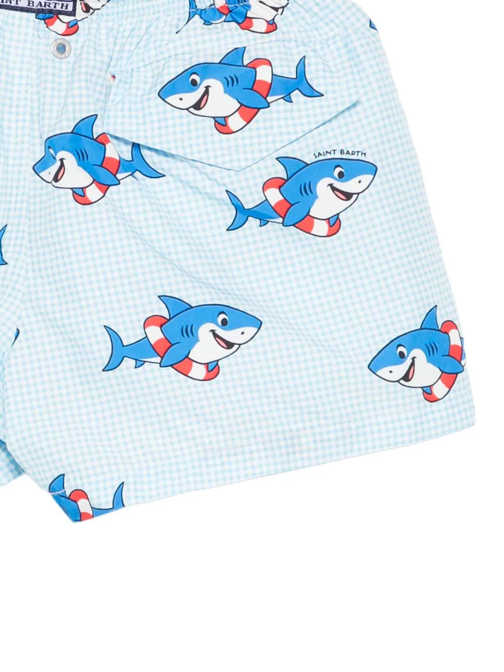 MC2 Saint Barth Kids Zwembroek met haaien-print en gingham-ruit Blauw