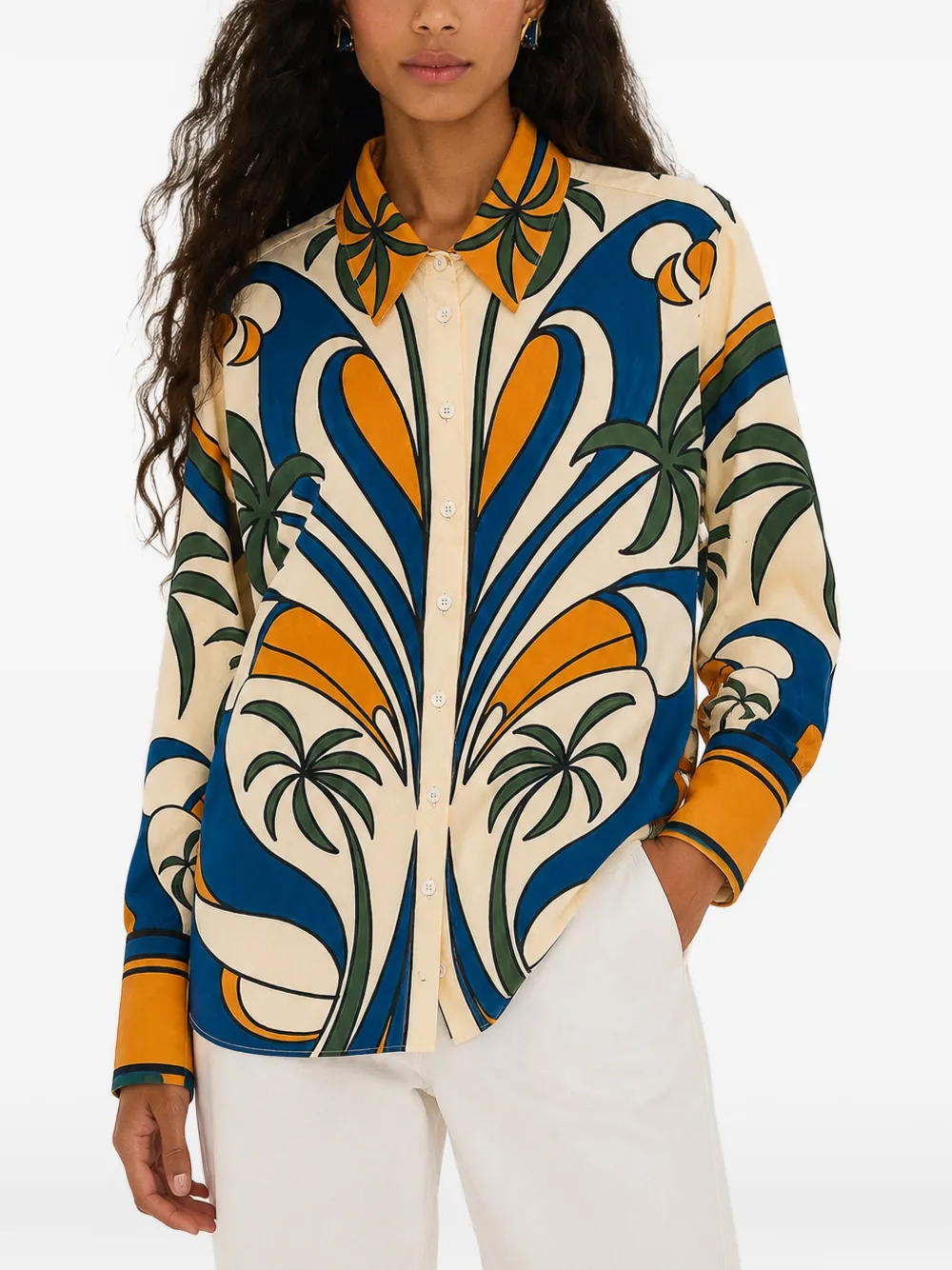 FARM Rio Meerkleurige blouse met kraag en knopen Beige