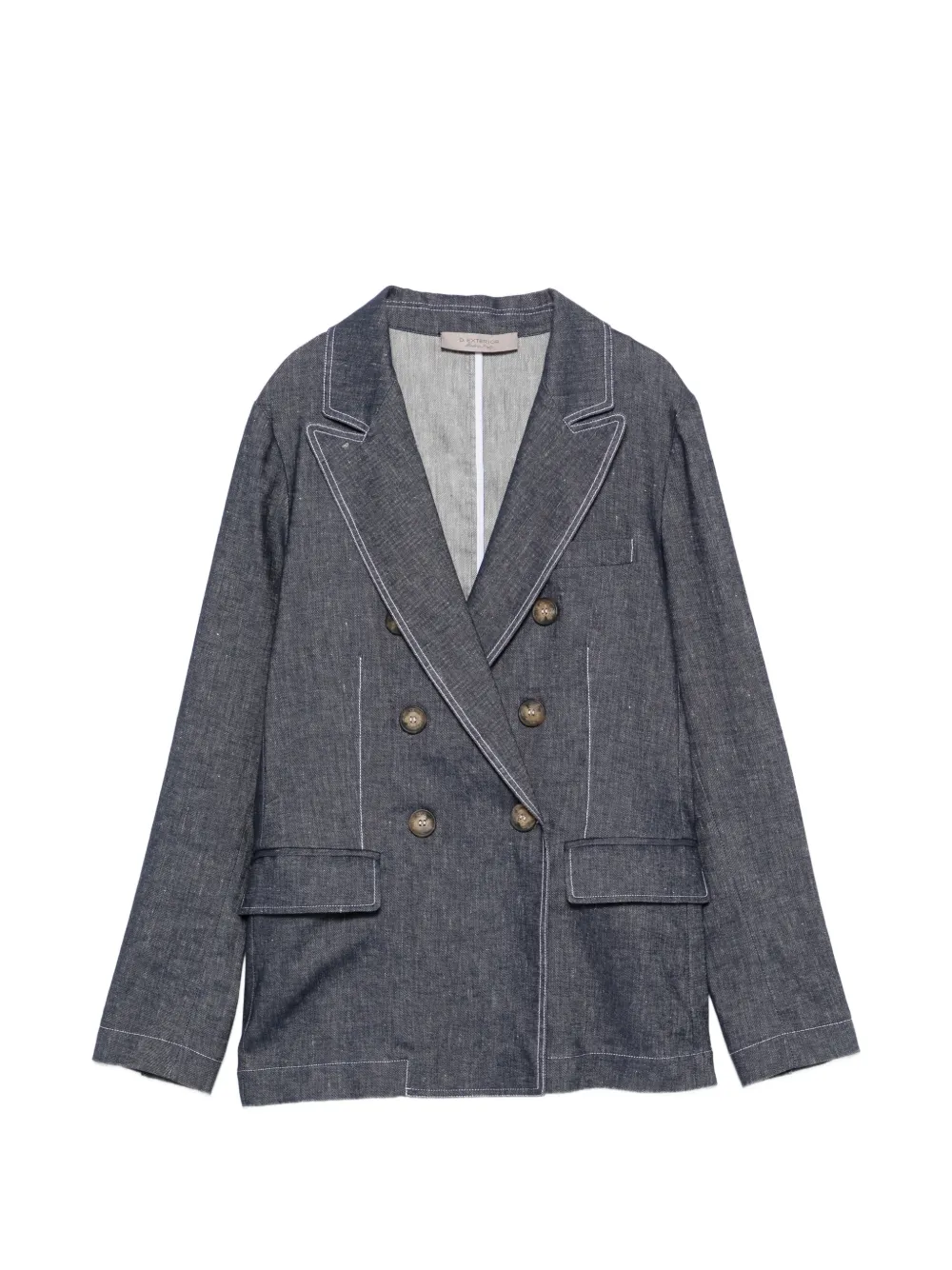 D.Exterior double-breasted contrast-stitch blazer - Blu
