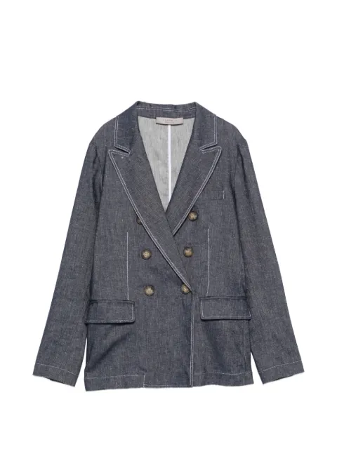 D.Exterior double-breasted contrast-stitch blazer