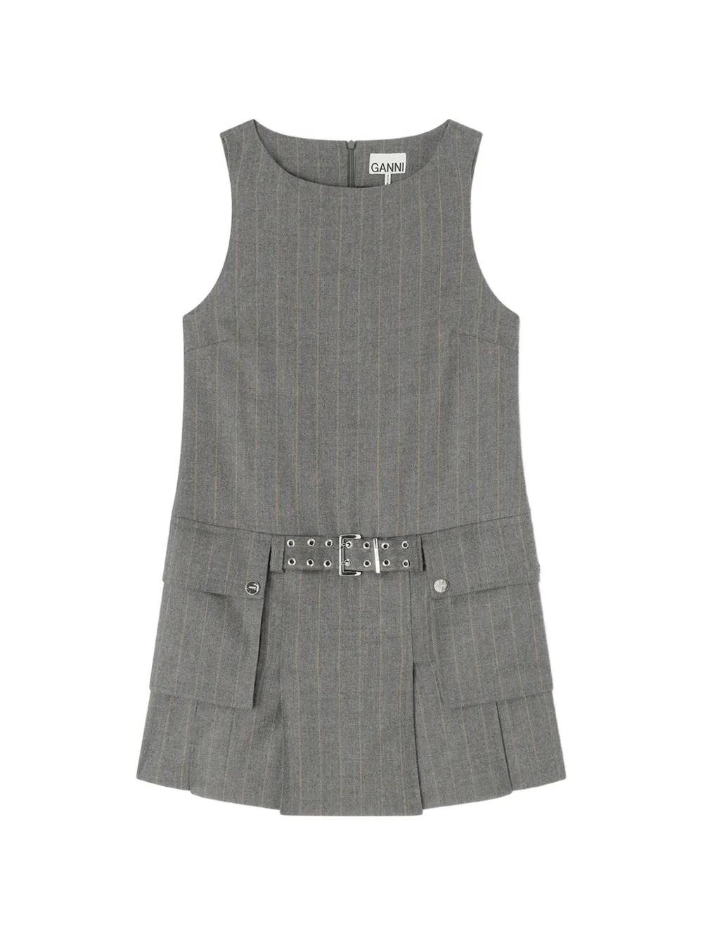 GANNI pinstripe-pattern belted dress - Grigio