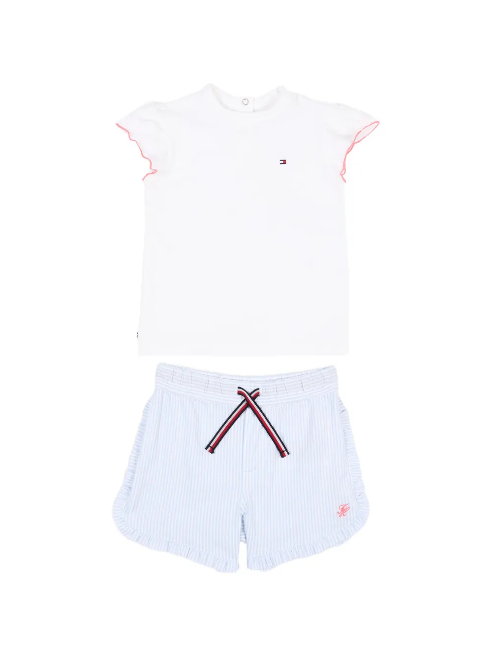 Tommy Hilfiger Junior ruffle-trim striped shorts set - Weiß