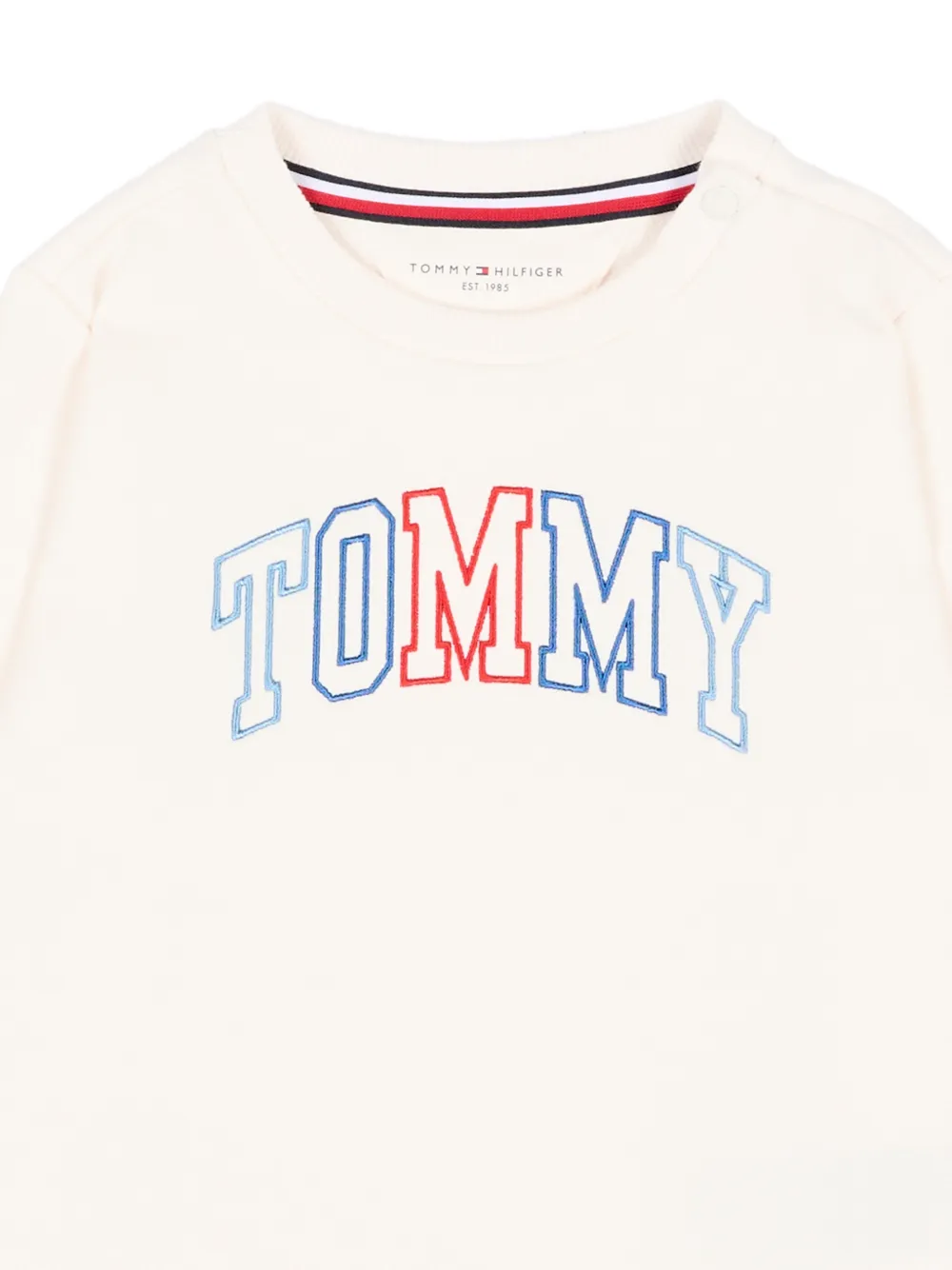 Tommy Hilfiger Junior Trui met geborduurd logo en knoop op de schouder Beige