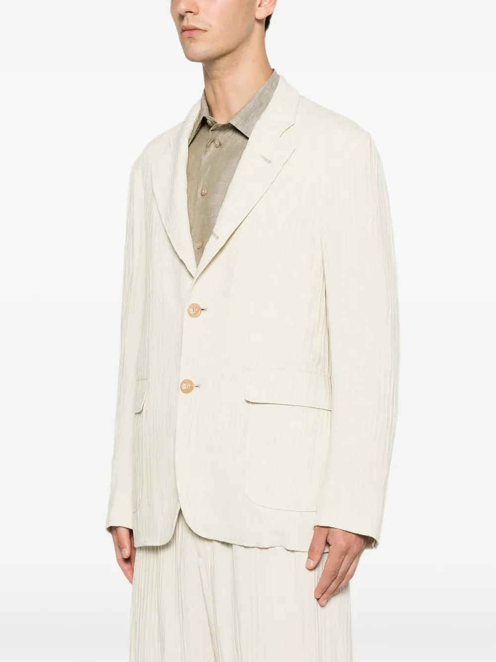 Emporio Armani Blazer met gekreukte afwerking en knopen Beige