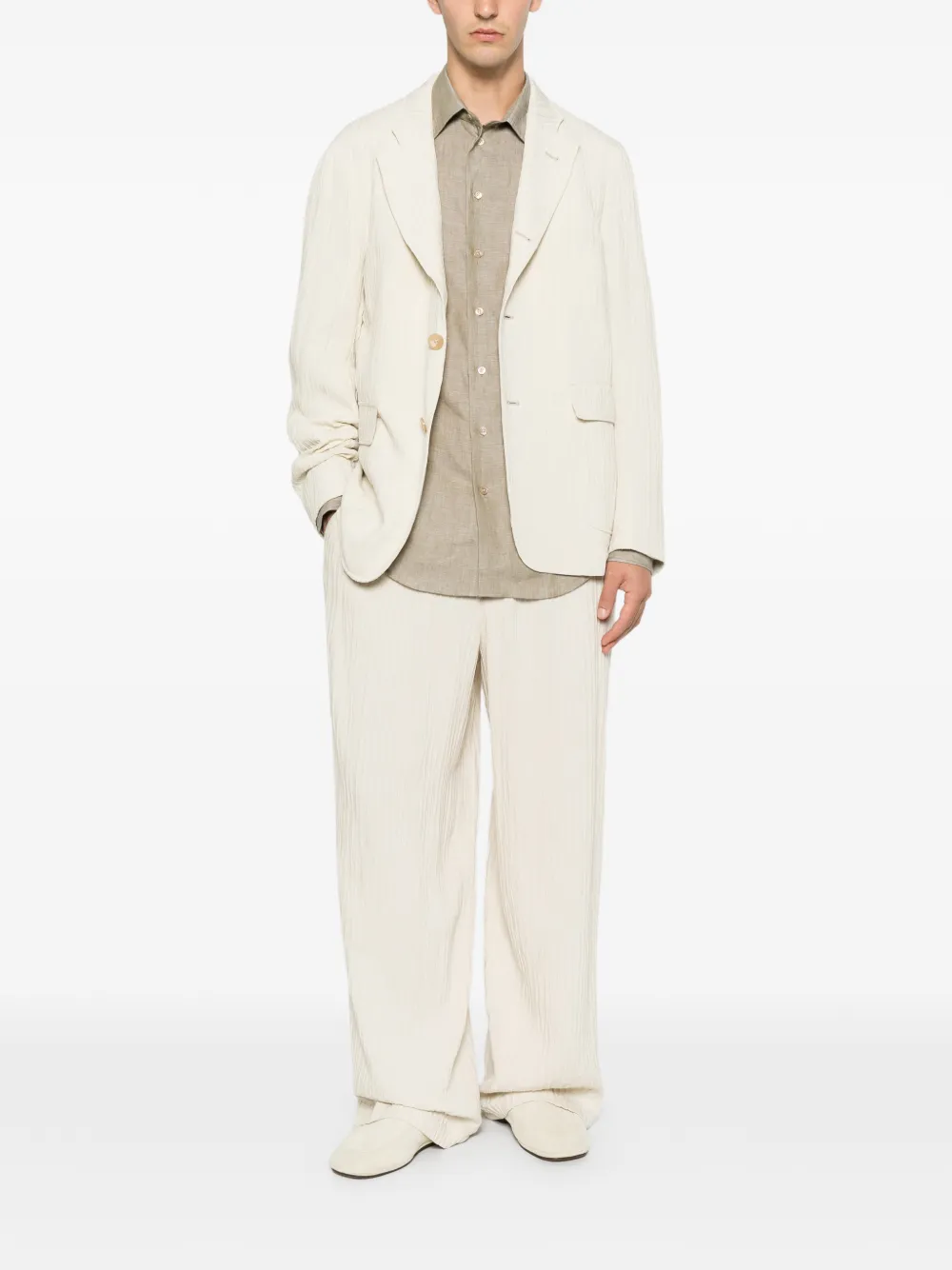 Emporio Armani Blazer met gekreukte afwerking en knopen Beige
