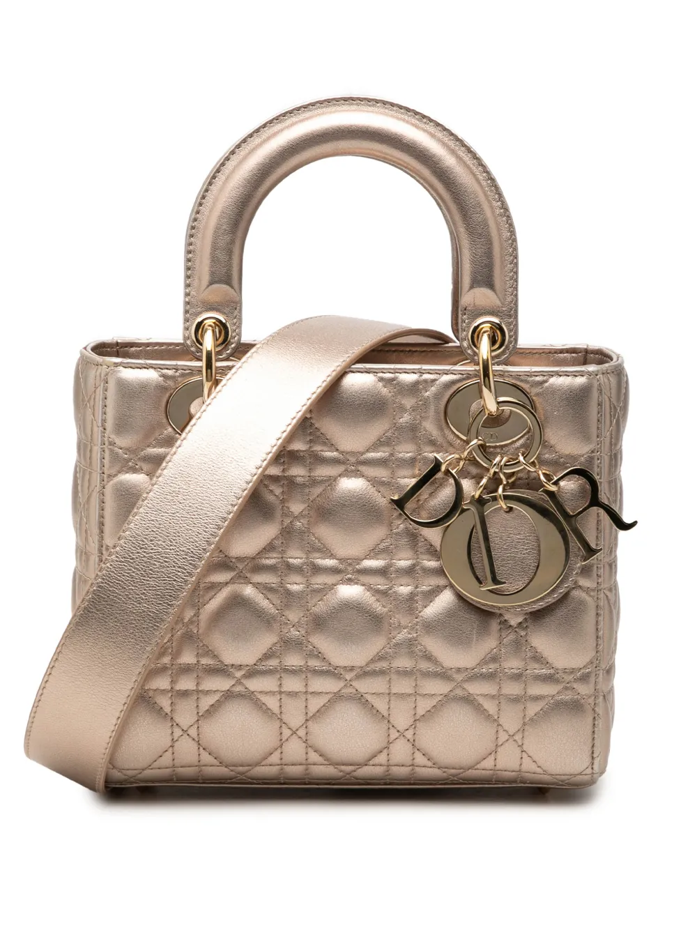 Christian Dior Pre-Owned 2020 Small Metallic Lambskin Cannage My ABCDior Lady Dior satchel - Gold