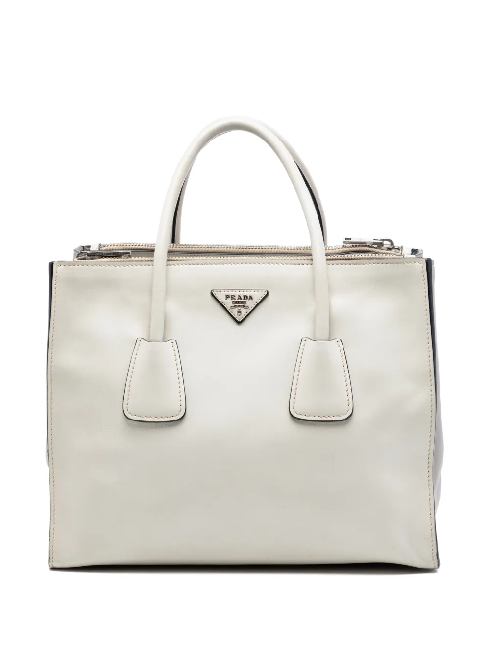 Prada Pre-Owned 2010-2026 Glace Calf Twin Pocket Double Handle satchel - Bianco