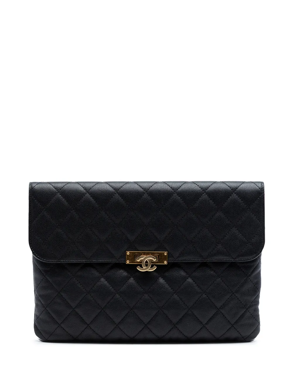 CHANEL Pre-Owned 2016-2017 Medium Quilted Caviar Golden Class O Case clutch bag - Nero