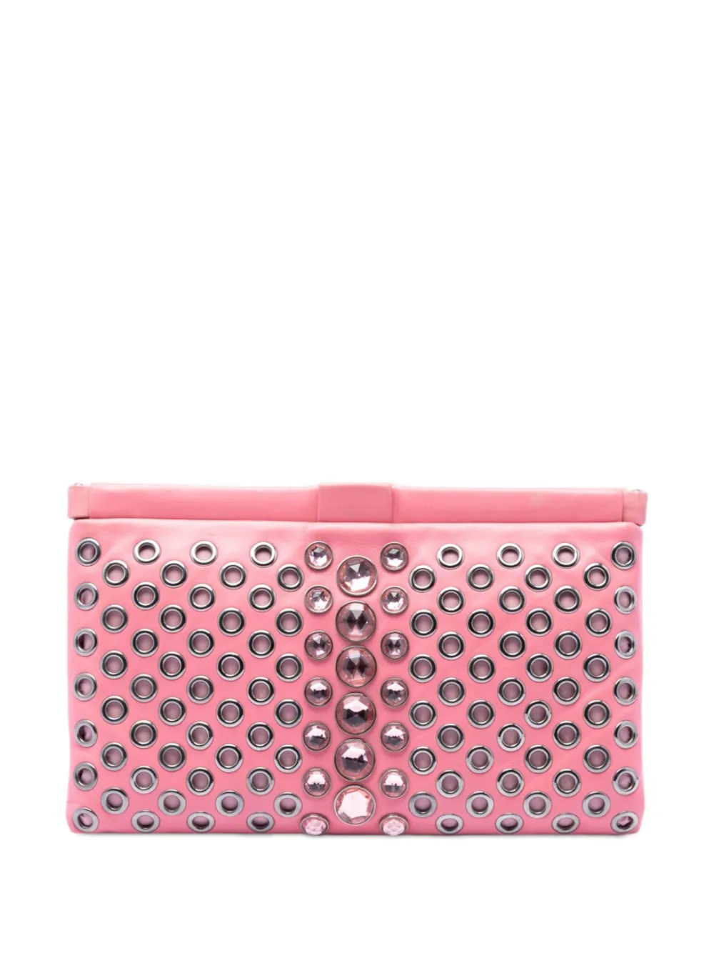 Miu Miu Pre-Owned 2010-2026 Nappa Grommet Crystal Embellished clutch bag - Rosa