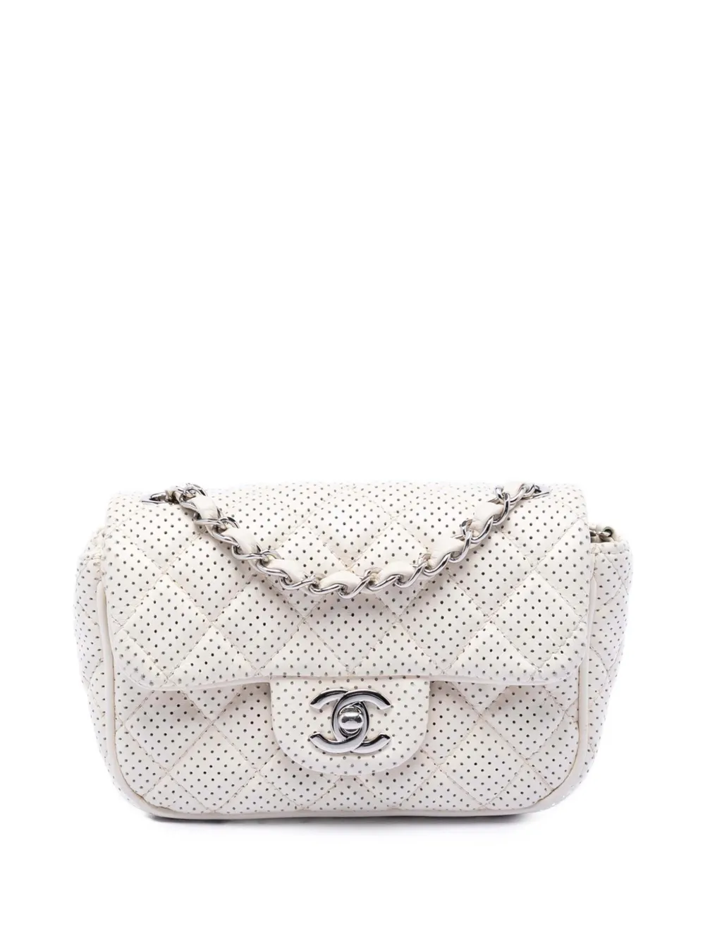 CHANEL Pre-Owned 2014 Mini Perforated Lambskin Punch Flap crossbody bag - White