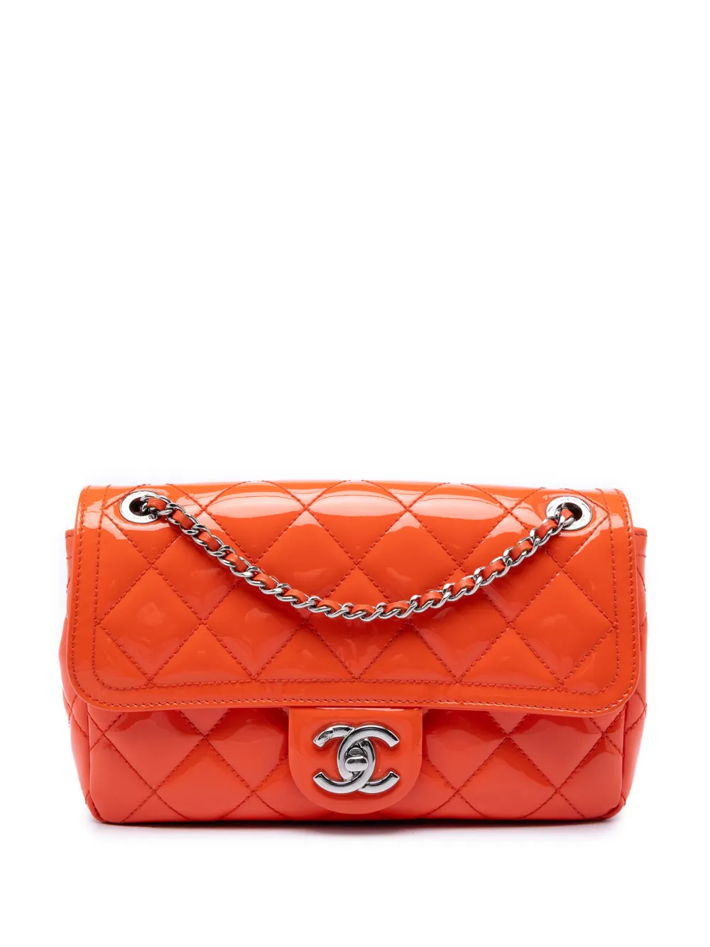 CHANEL Pre-Owned 2014-2015 Small Quilted Patent Coco Shine Flap crossbody bag - Orange
