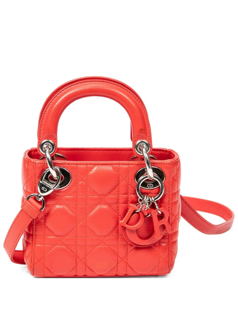 Christian Dior Pre-Owned micro Lady Dior Cannage shoulder bag - Red