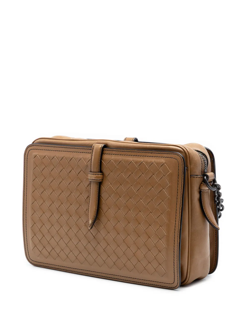  Bottega Veneta Pre-owned Sacoche Portée épaule à Rabat Et Bride De Fermeture En Cuir Nappa Intrecciato (2012-2026) - Marron 