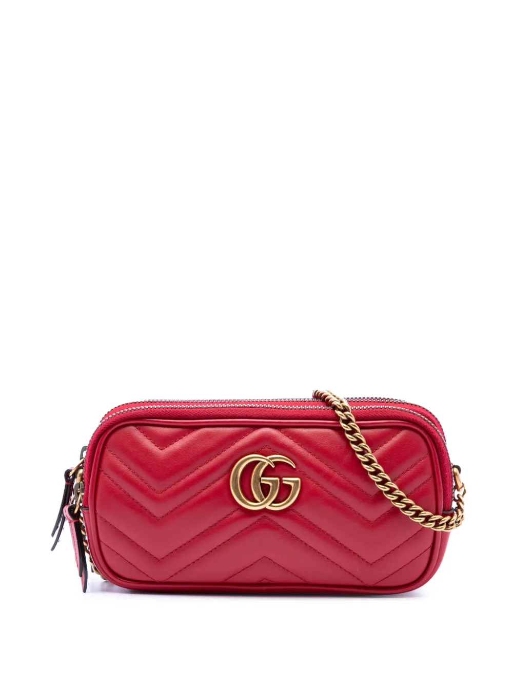 Gucci Pre-Owned 2016-2026 Mini Calfskin GG Marmont Triple Zip crossbody bag - Rosso