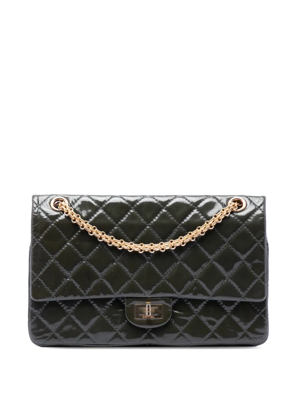 CHANEL Pre-Owned 2010-2011 Reissue 2.55 Double Flap 226 Umhängetasche aus gestepptem Lackleder - Grün