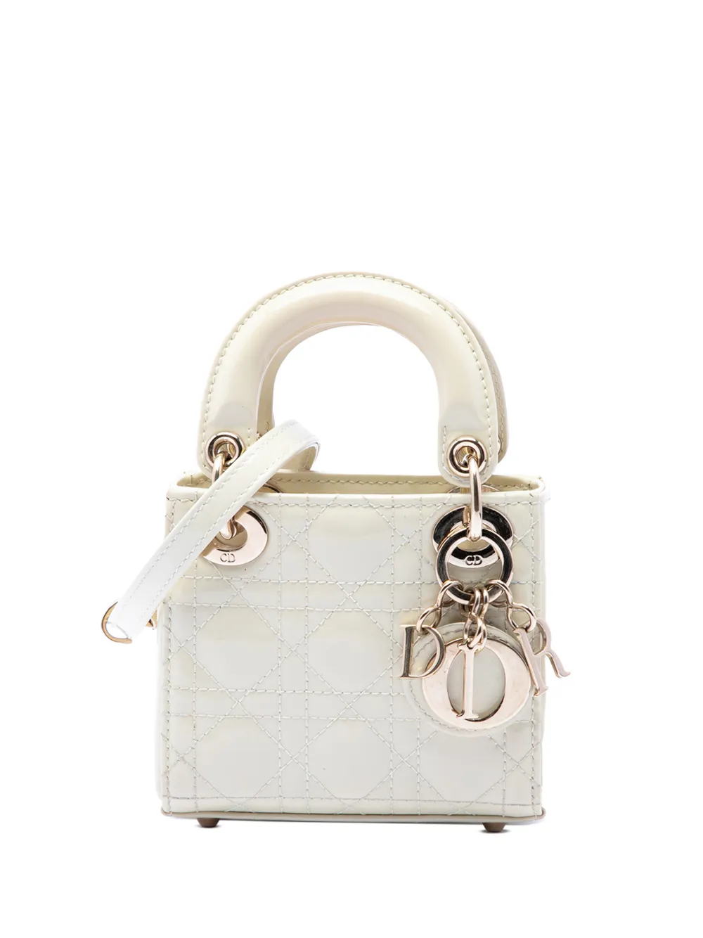 Christian Dior Pre-Owned 2021 Micro Patent Cannage Lady Dior satchel - White