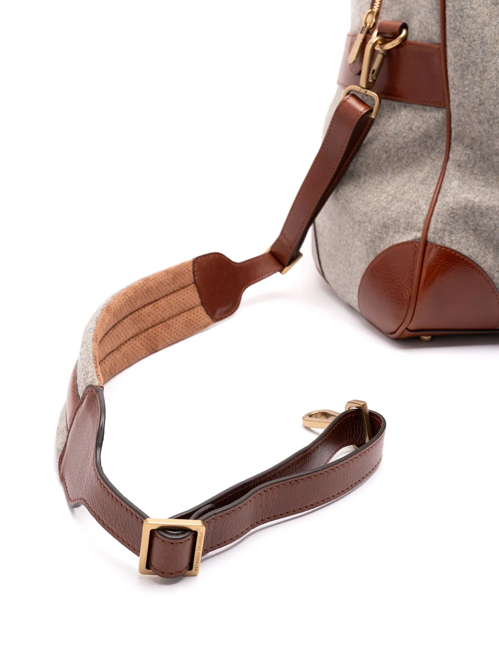Brunello Cucinelli Scheerwollen alpaca en kasjmier flanellen tas met korrelige kalfsleren inzetstukken Grijs