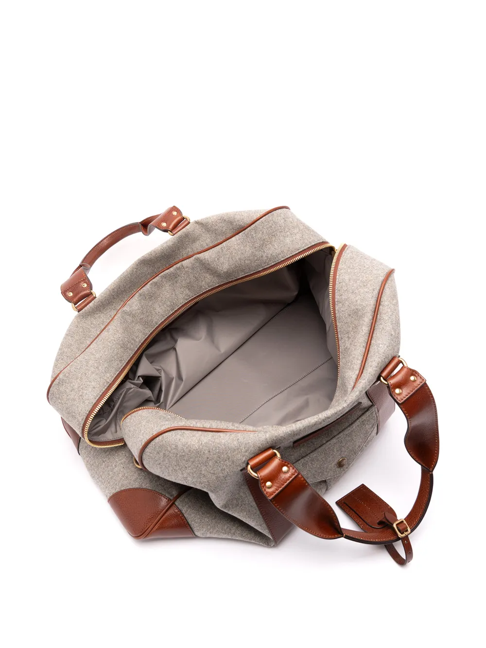 Brunello Cucinelli Scheerwollen alpaca en kasjmier flanellen tas met korrelige kalfsleren inzetstukken Grijs