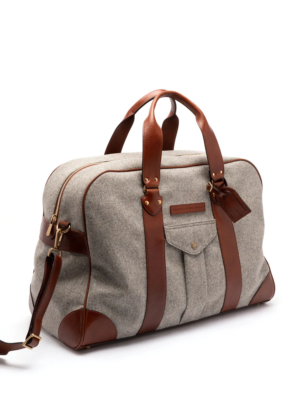 Brunello Cucinelli Scheerwollen alpaca en kasjmier flanellen tas met korrelige kalfsleren inzetstukken Grijs