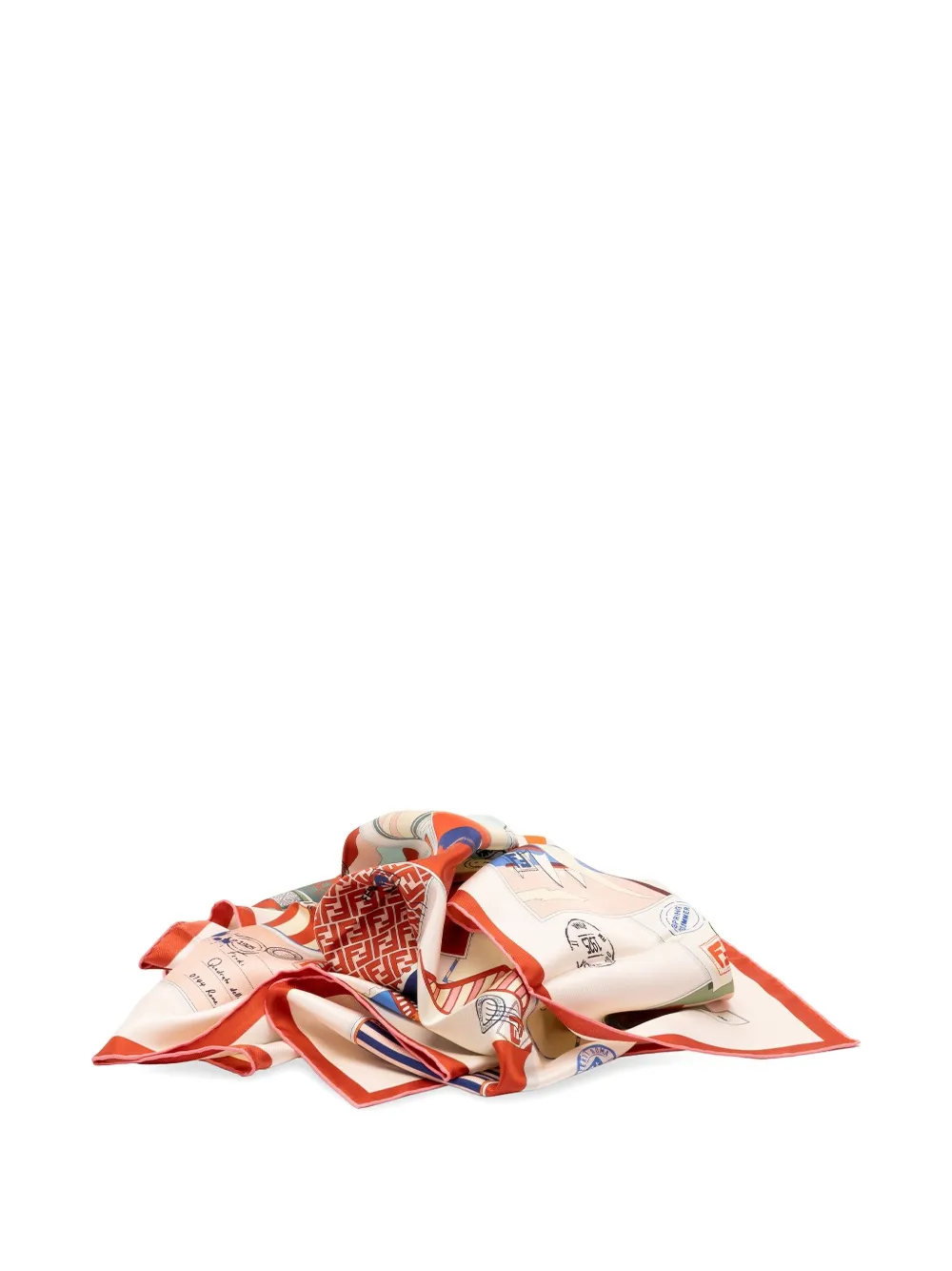 FENDI FF logo postcard-print scarf - Neutrals
