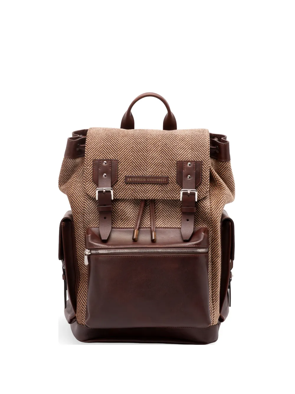 Brunello Cucinelli herringbone-pattern buckle-fastening backpack - Marrone