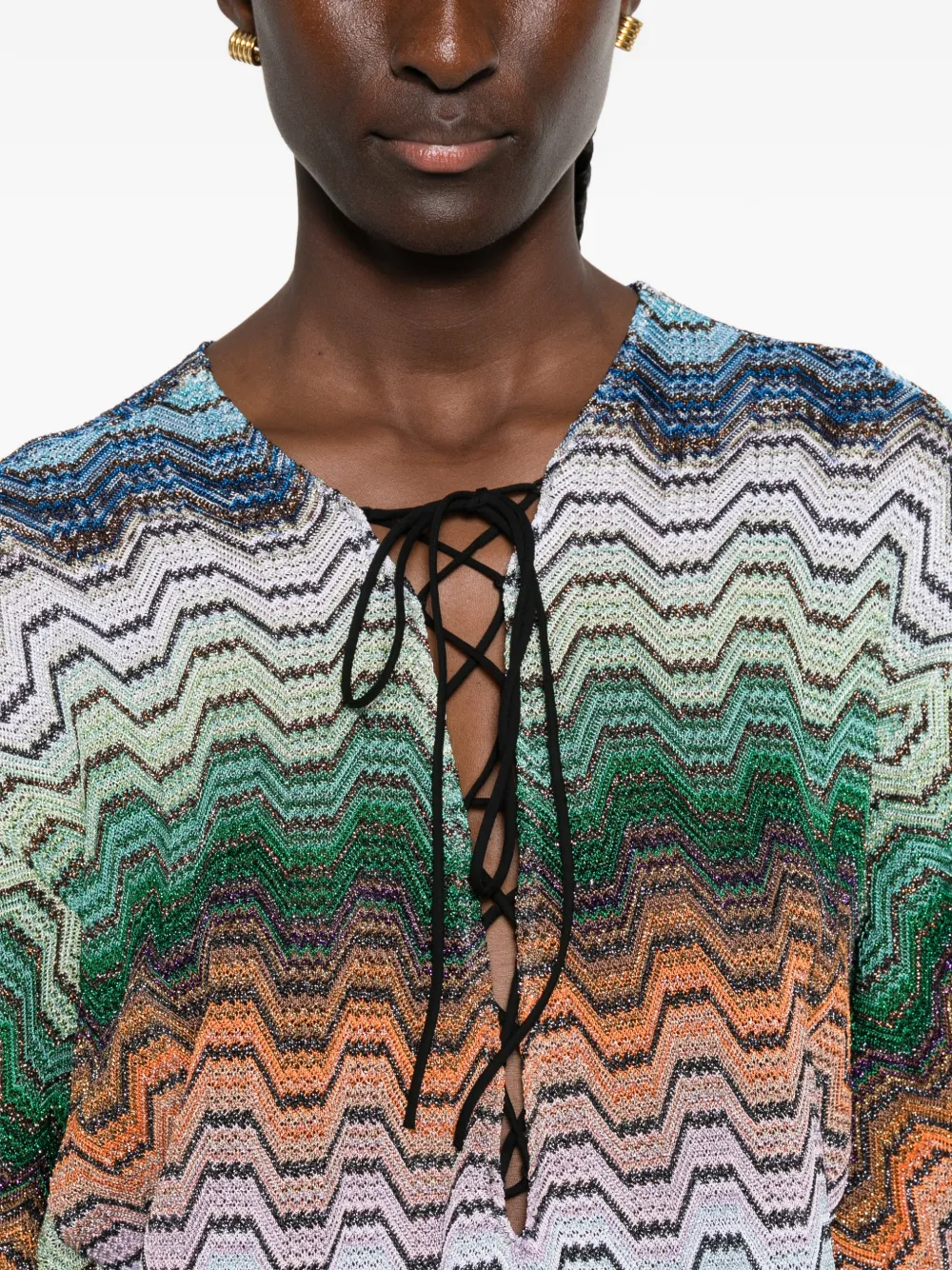 Missoni Mini-jurk met zigzagpatroon en veters Groen
