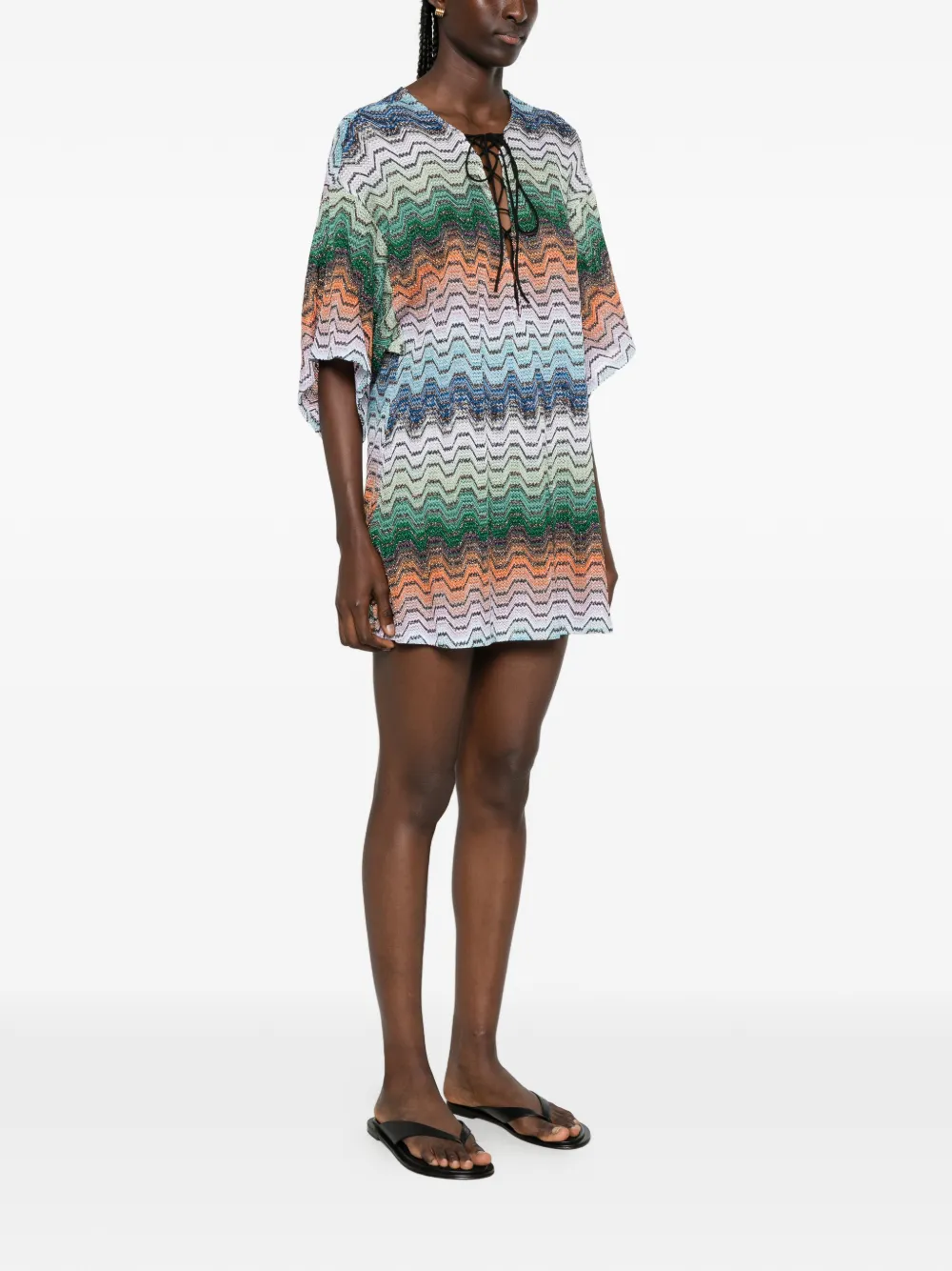 Missoni Mini-jurk met zigzagpatroon en veters Groen