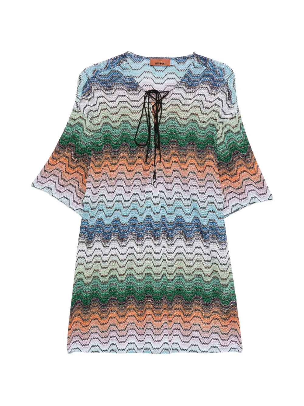Missoni zigzag-knit lace-up mini dress - Green