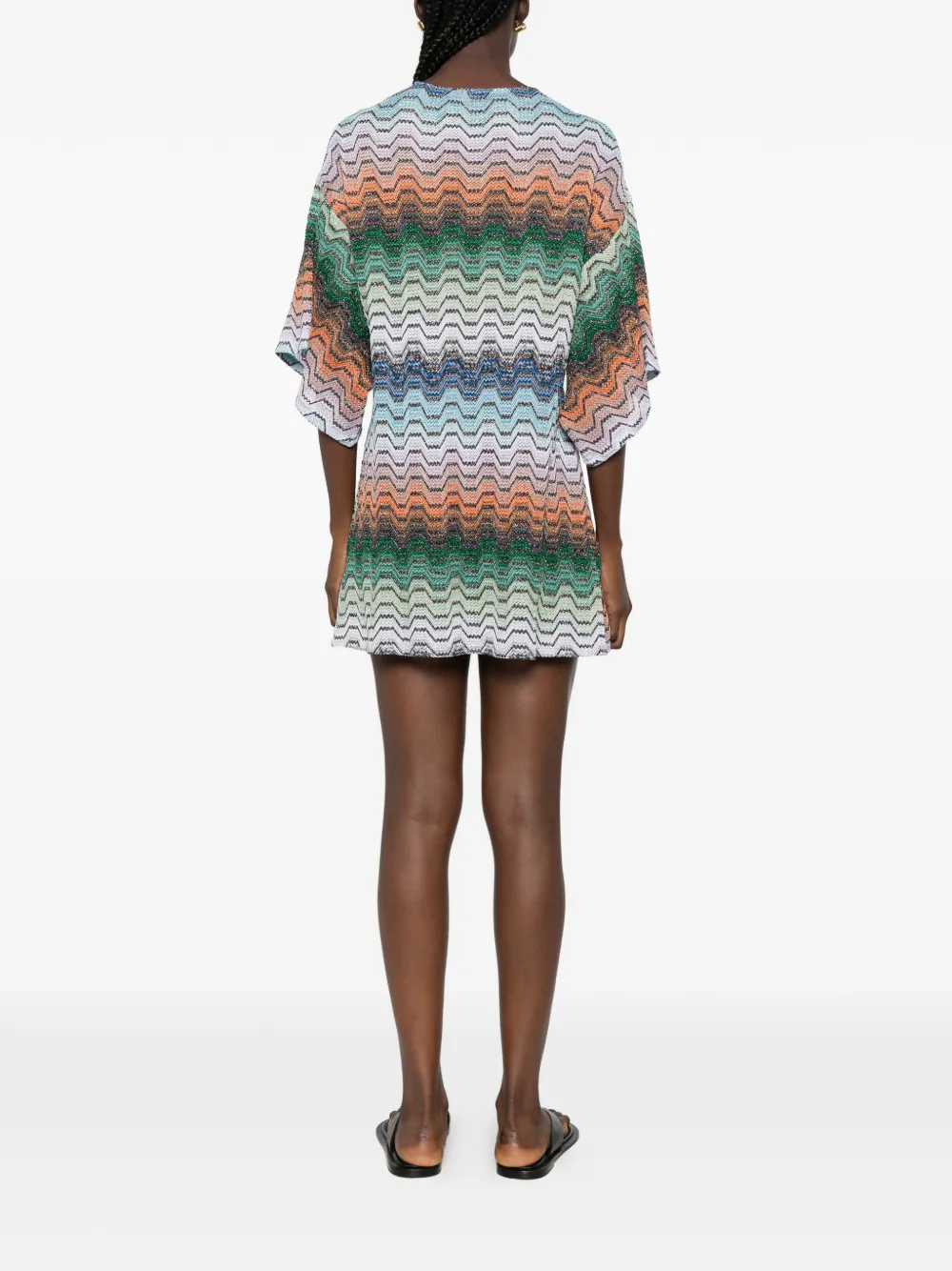 Missoni Mini-jurk met zigzagpatroon en veters Groen