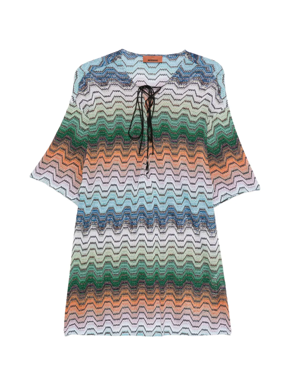Missoni zigzag-knit lace-up mini dress - Verde