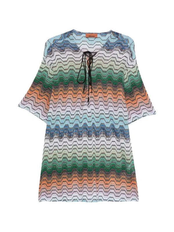 missoni zigzag knit dress Missoni 2000s Multicolor Zigzag and Stripe Print Knitted Halter Dress