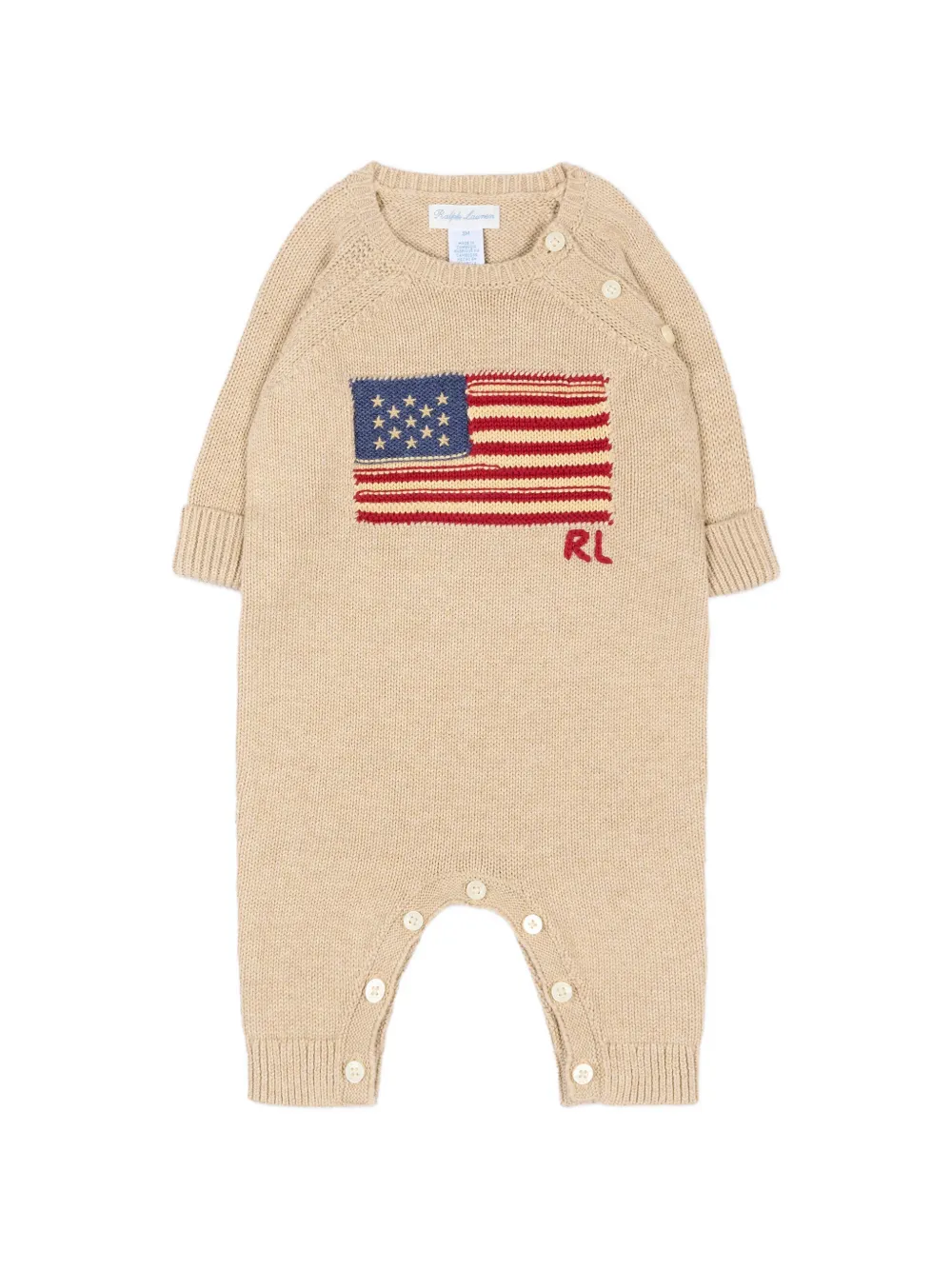 POLO RALPH LAUREN KIDS flag-intarsia knitted jumpsuit - Toni neutri