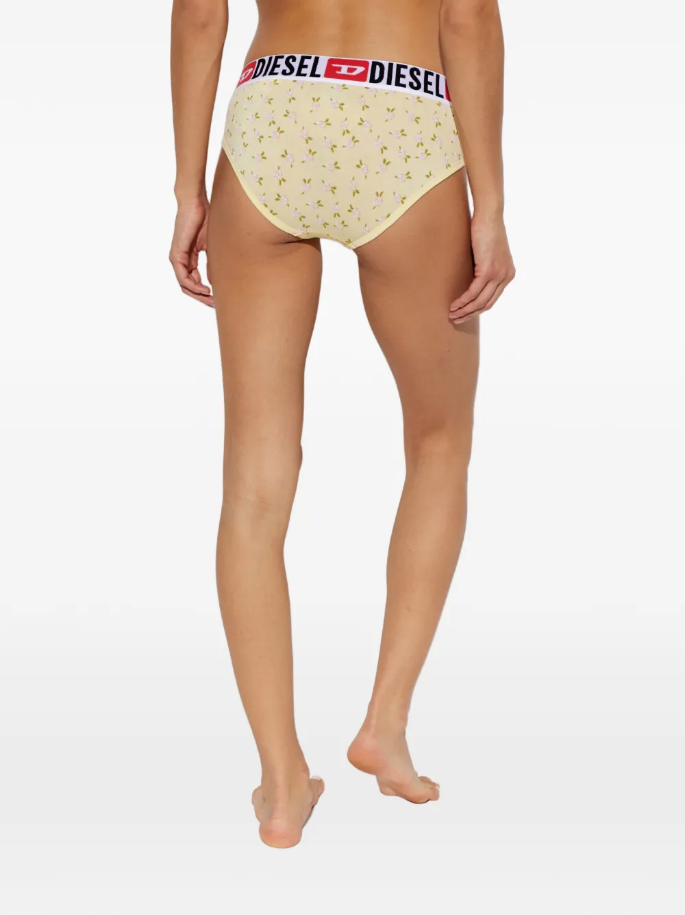 Diesel Slip met bloemen-print en logoband Geel