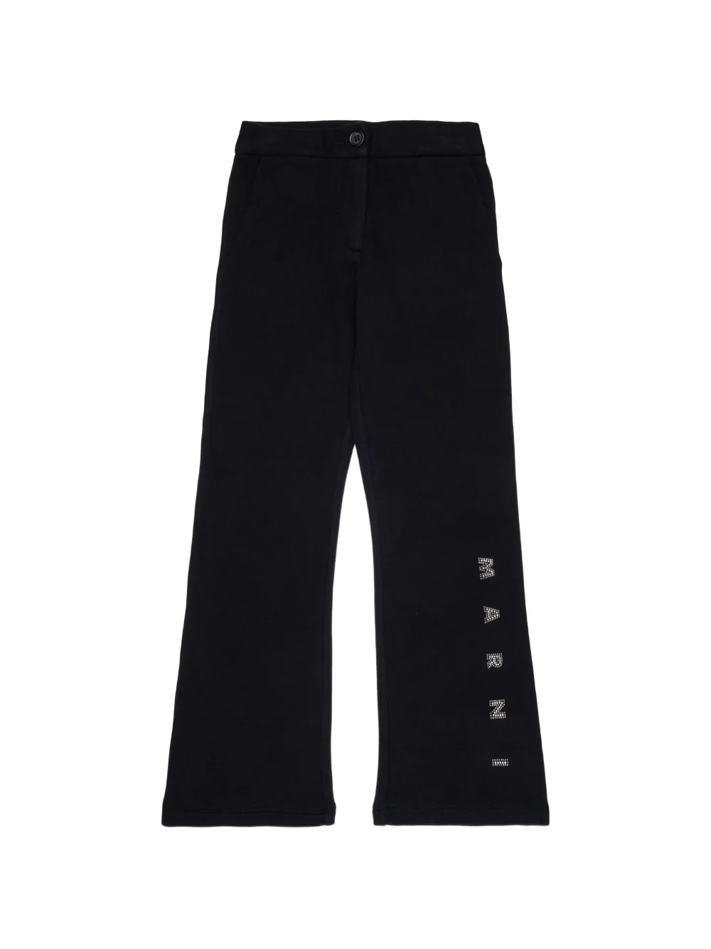Marni Kids rhinestone-logo flared trousers - Nero