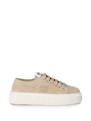 Miu Miu logo-embroidered Suede Sneakers | Neutrals | FARFETCH
